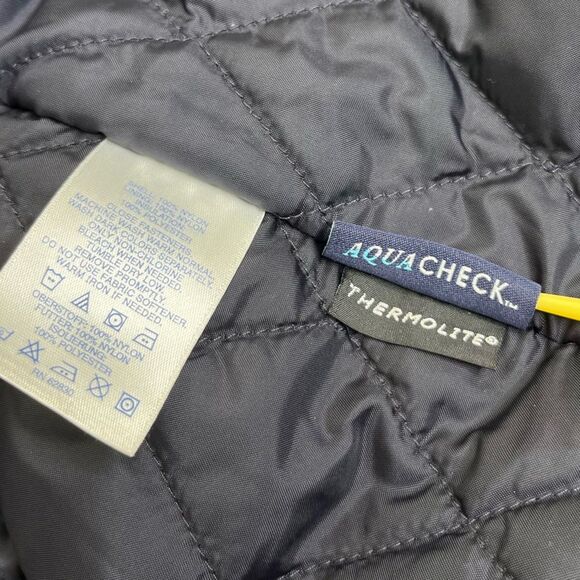 Lands End Aquacheck Thermolite Zip Front Hooded Navy Jacket Coat Men Large 42 44 - Picture 12 of 16